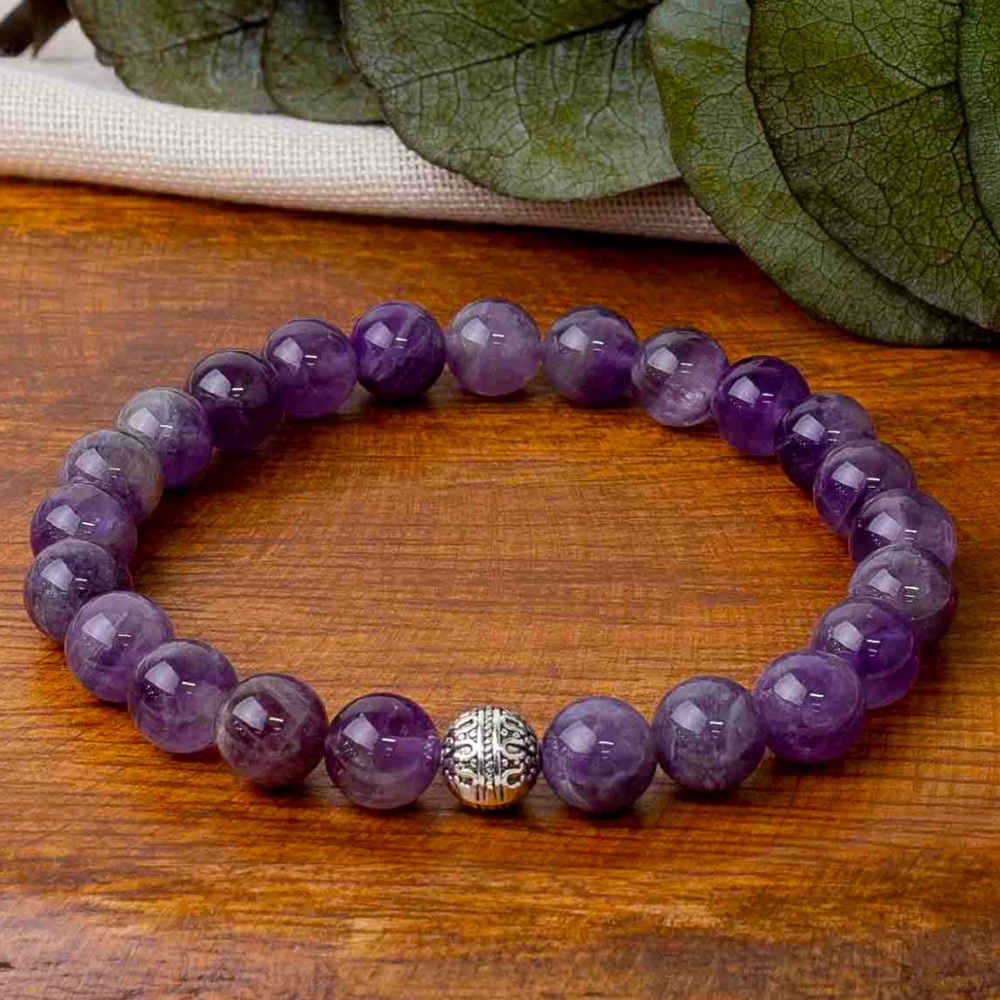 🆕New Amethyst 8mm Healing Gemstone Bracelet with Tibetan Spritua…